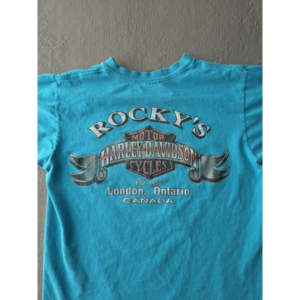 Vintage 1990s Harley-Davidson 3D Emblem Blue Single Stitch T-shirt Ontario M - Picture 4 of 12
